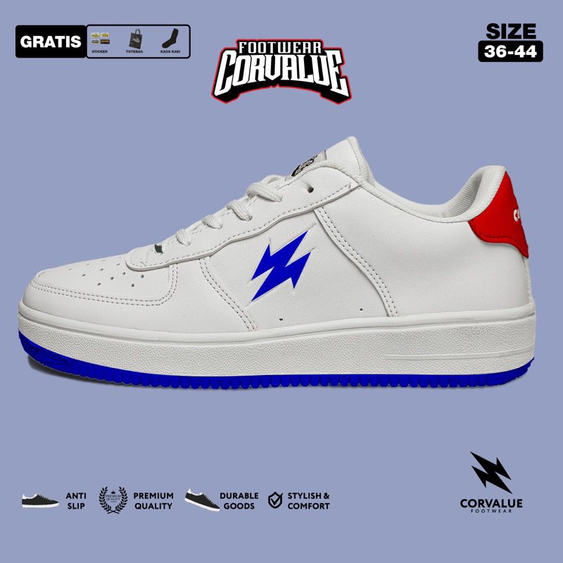 SEPATU CORVALUE FOOTWEAR - Sepatu Sneakers Kasual Pria Wanita Hiratsuka Full White Merbir Original