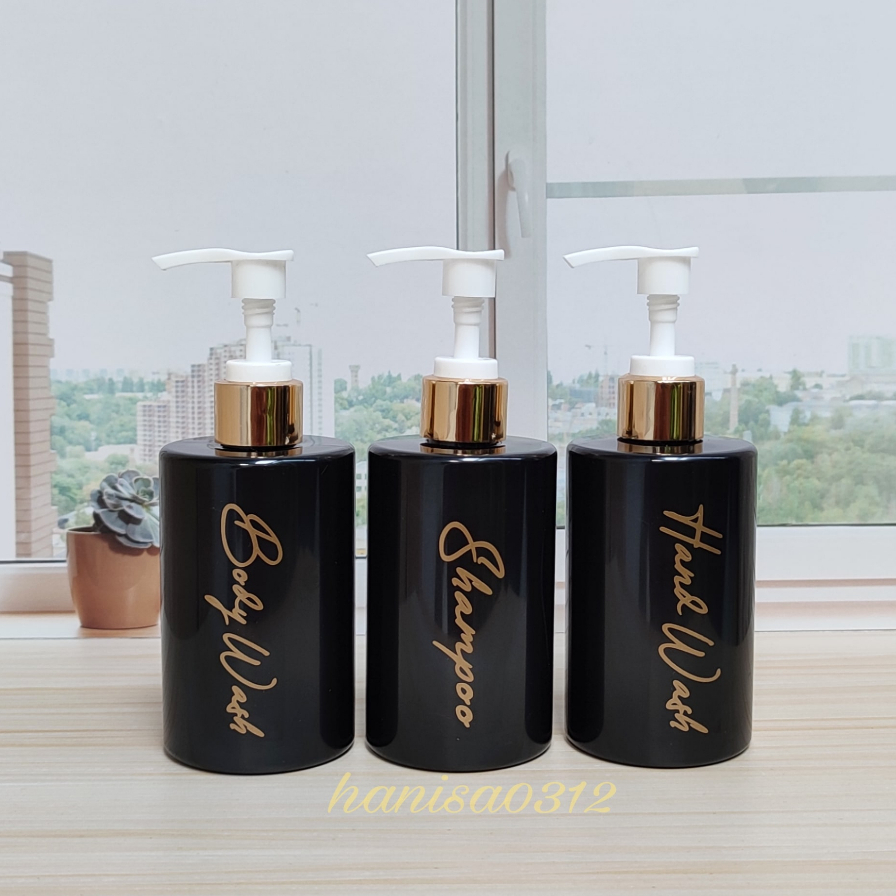 botol pump aesthetic 250ml hitam pump luxury gold /  botol pump 250ml hitam / botol sabun cair pump 250ml