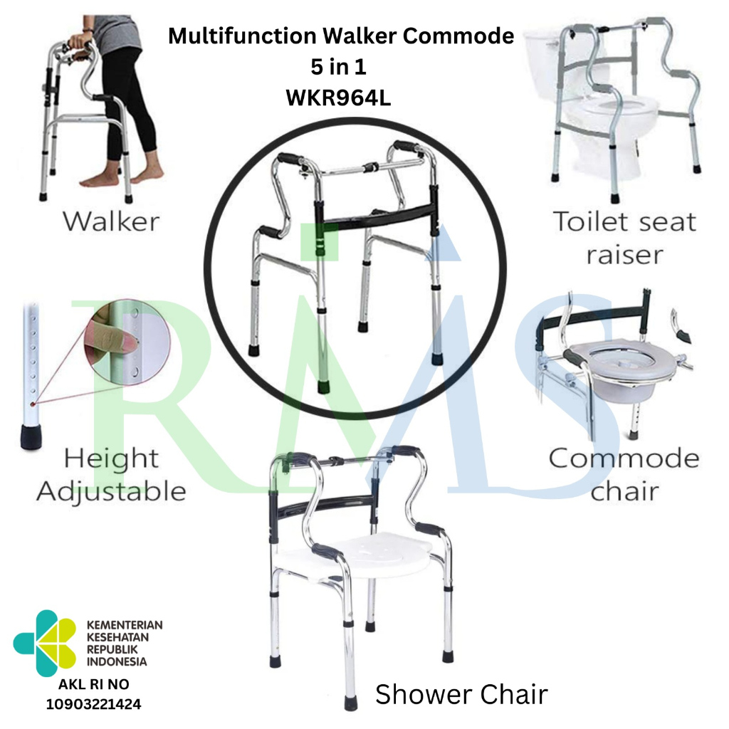 Kursi mandi lansia 5 in 1 WKR964L RMS / Multifunction Shower Chair Commode Chair / Walker 5 in 1 Exclusive