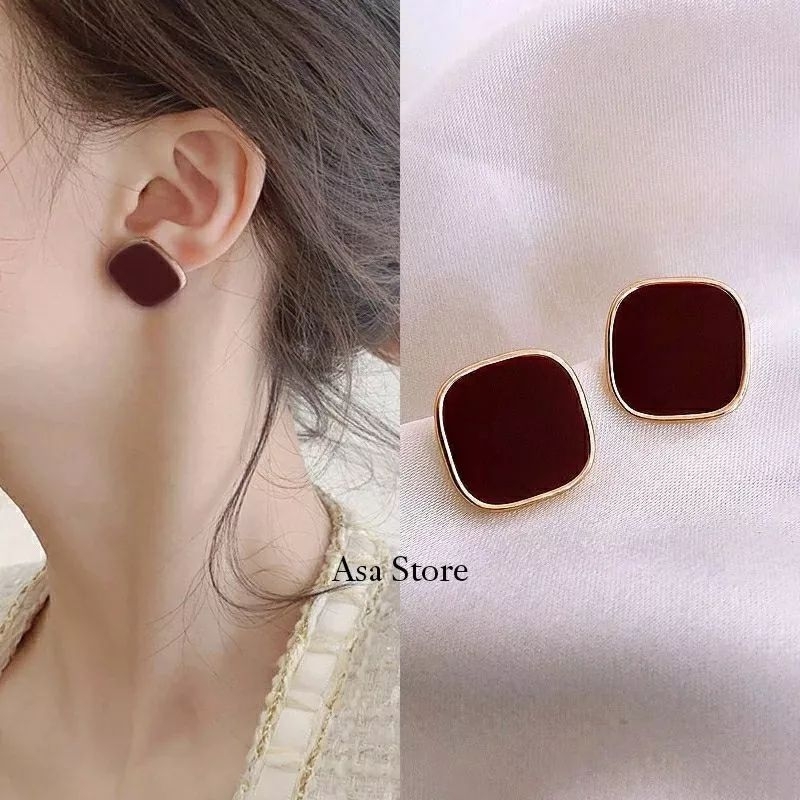 Anting Klip Hijab Kotak Maroon/Anting Jepit