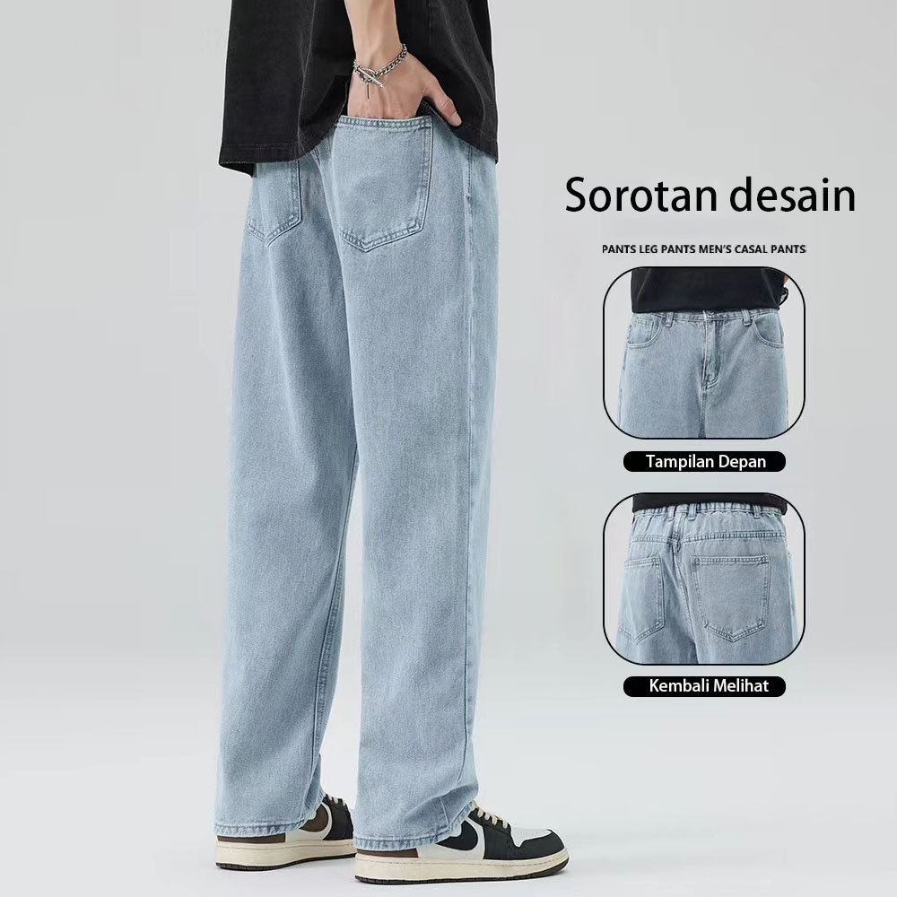 Celana Jeans Pria Blue Celana Panjang Pria Murah Oversize Loose Pants Celana Kulot Boyfriend Jeans Dewasa Korean Style Straight Baggy Pants Celana cowo Jumbo