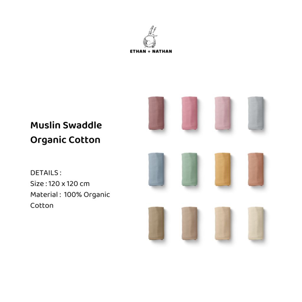 Ethan + Nathan Plain Swaddle Organic Cotton / Bedong Bayi / Swaddle Cotton