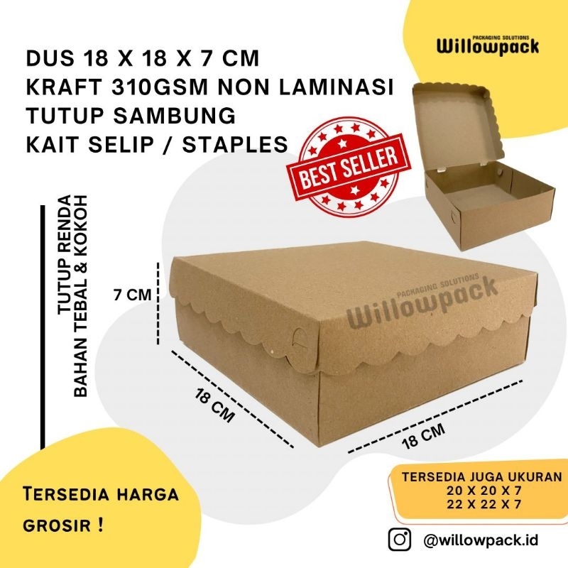 

DUS RENDA 18x18x7 SAMBUNG KRAFT NON LAMINASI BOX NASI BERKAT CATERING ROTI KUE