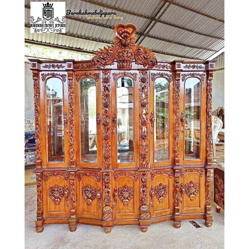 bufet hias Shima 5 pintu real full kayu jati