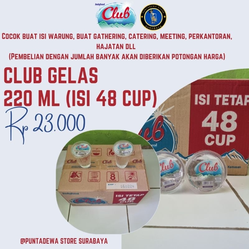 

Air Mineral Club Gelas 220 ml (isi 48 cup)
