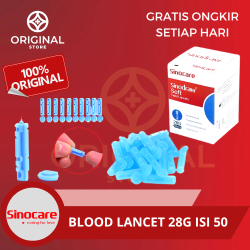 BLOOD LANCET SINOCARE 28G AUTOCLICK SINOCARE 28G JARUM PENGAMBILAN DARAH ISI 50 PCS - SINOCARE