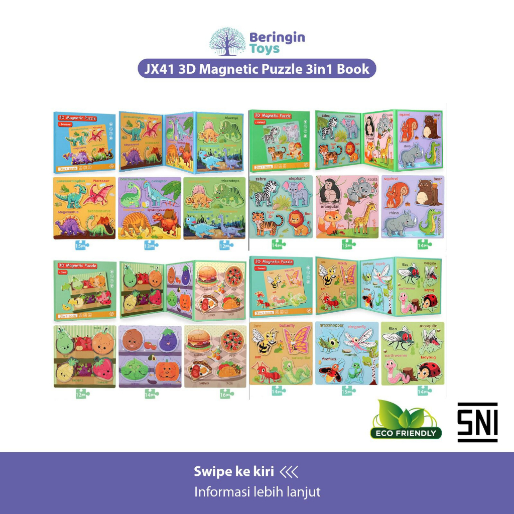 Mainan Edukasi - 3D Magnetic Puzzle 3IN1 Book JX41 - Mainan Puzzle - Puzzle Book Magnetic