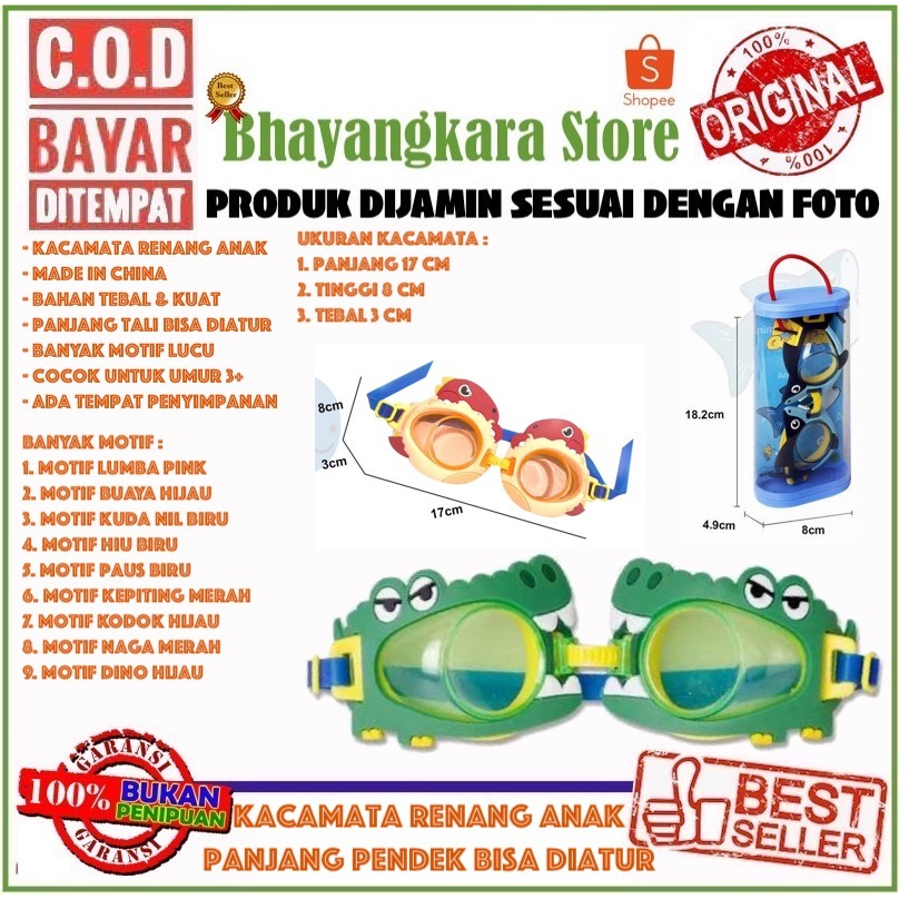 IMPOR KACAMATA RENANG ANAK DIVING SWIMMING GOGGLE MOTIF LUCU BAHAN TEBAL