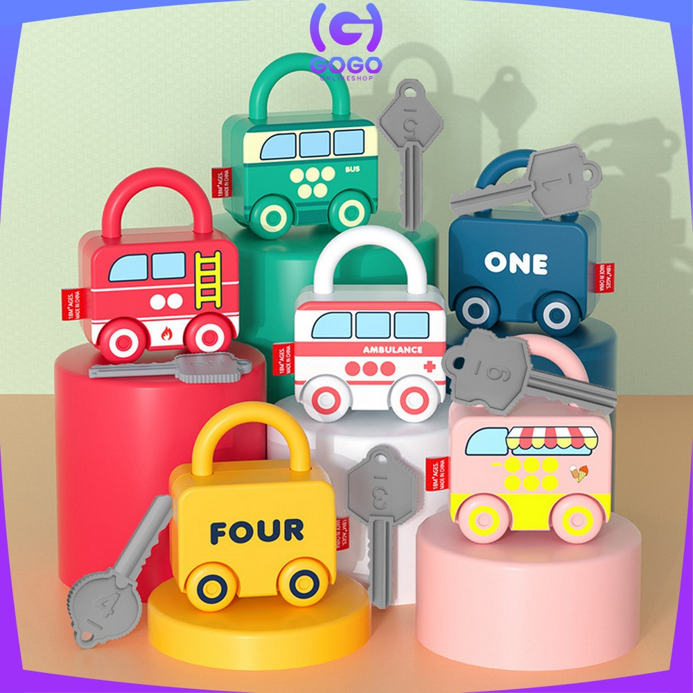 GOGO-M318 Mainan Puzzle Key Set Anak Mainan Kunci Gembok Motif Transportasi / Mainan Edukasi Anak Puzzle Matching Lock / Key Lock Car Kids Import