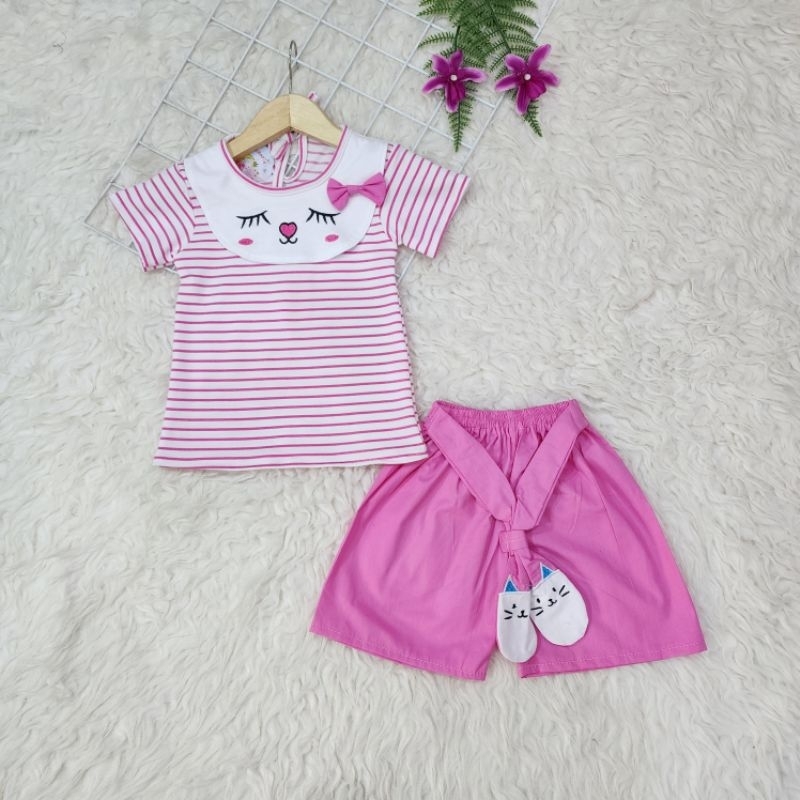 baju bayi perempuan stelan celana bunny pita baby girl