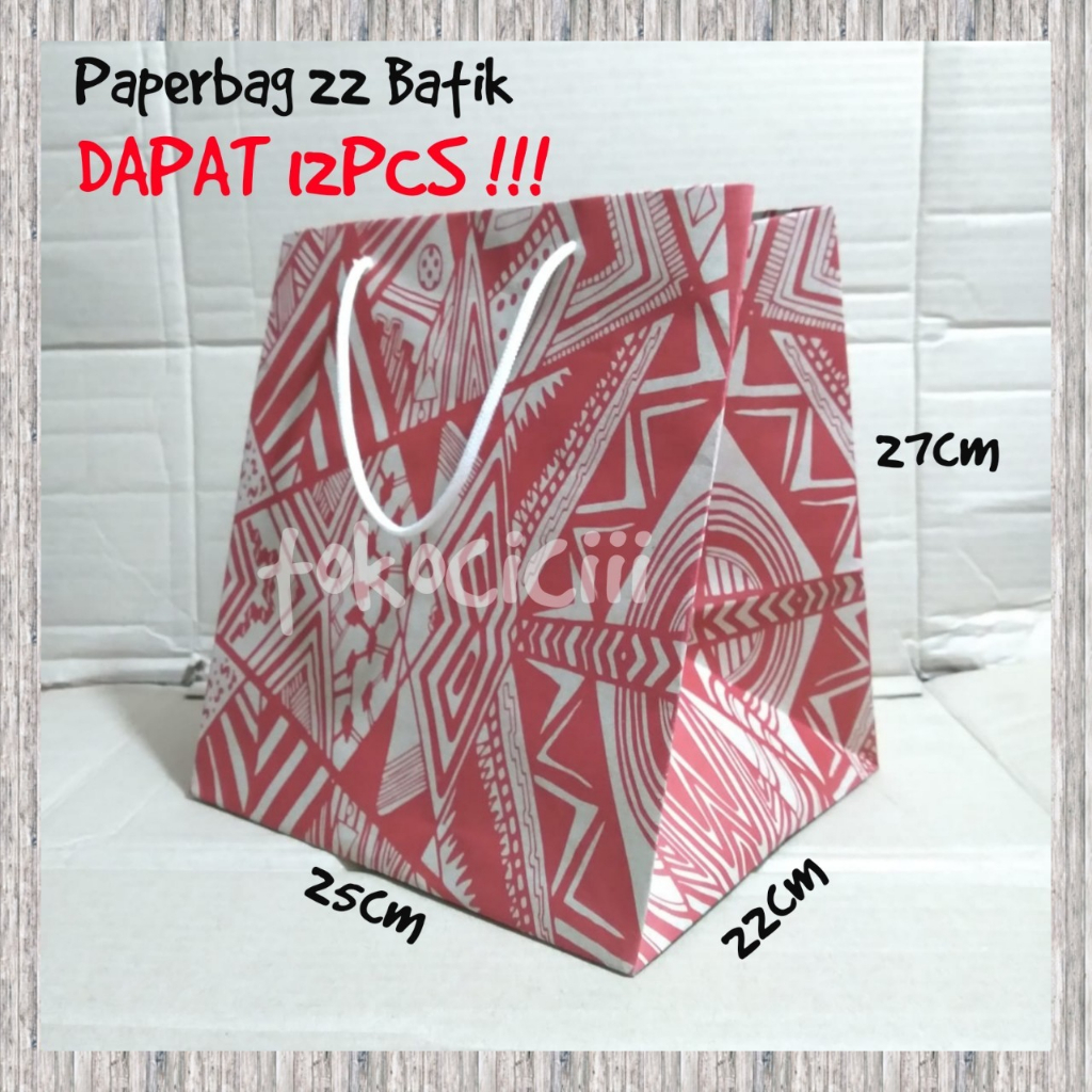 

Isi 12pc Paperbag dos nasi 22 batik lusinan / tas kertas motif batik 22 x 22 / tas kertas batik