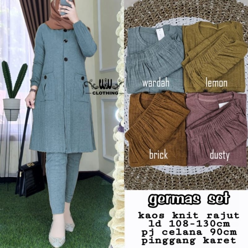 Germas Setelan Long Tunik Celana 2in1 Jumbo XXXL Bahan Kaos Knit Rajut Celana Melar Pinggang Karet