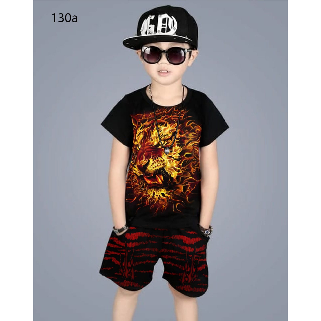 Baju Anak Setelan Umur 4-13tahun Gambar MACAN API / Baju Jumper Pendek Kaos + Celana