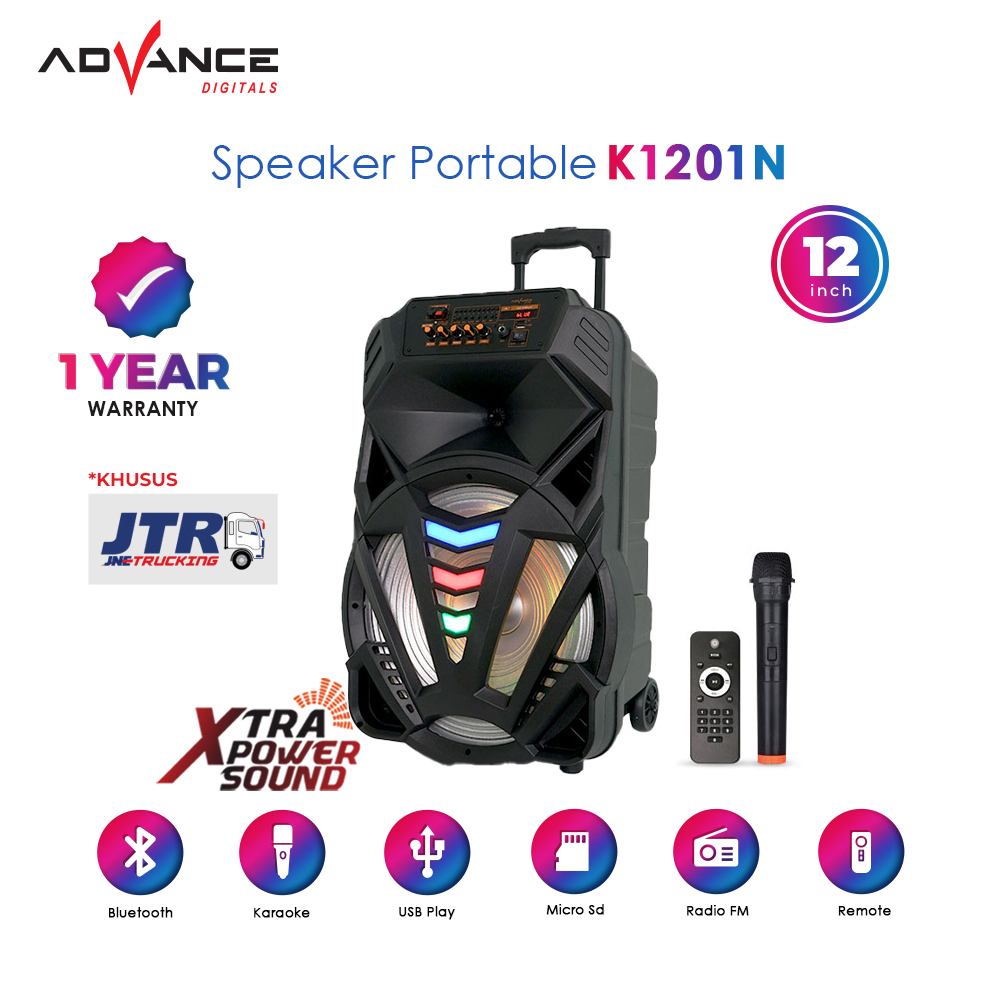 ADVANCE Speaker 12&quot; Inch Karaoke Luar Ruangan Bass Speaker Bluetooth Portabel K1201N