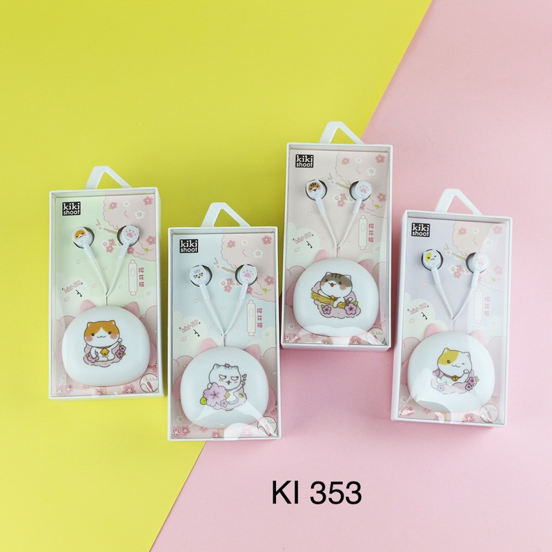 [ KI 353 ] Set Headset Earphone karakter  CAT SERIES + Wadah penyimpanan Earphone Motif in ear