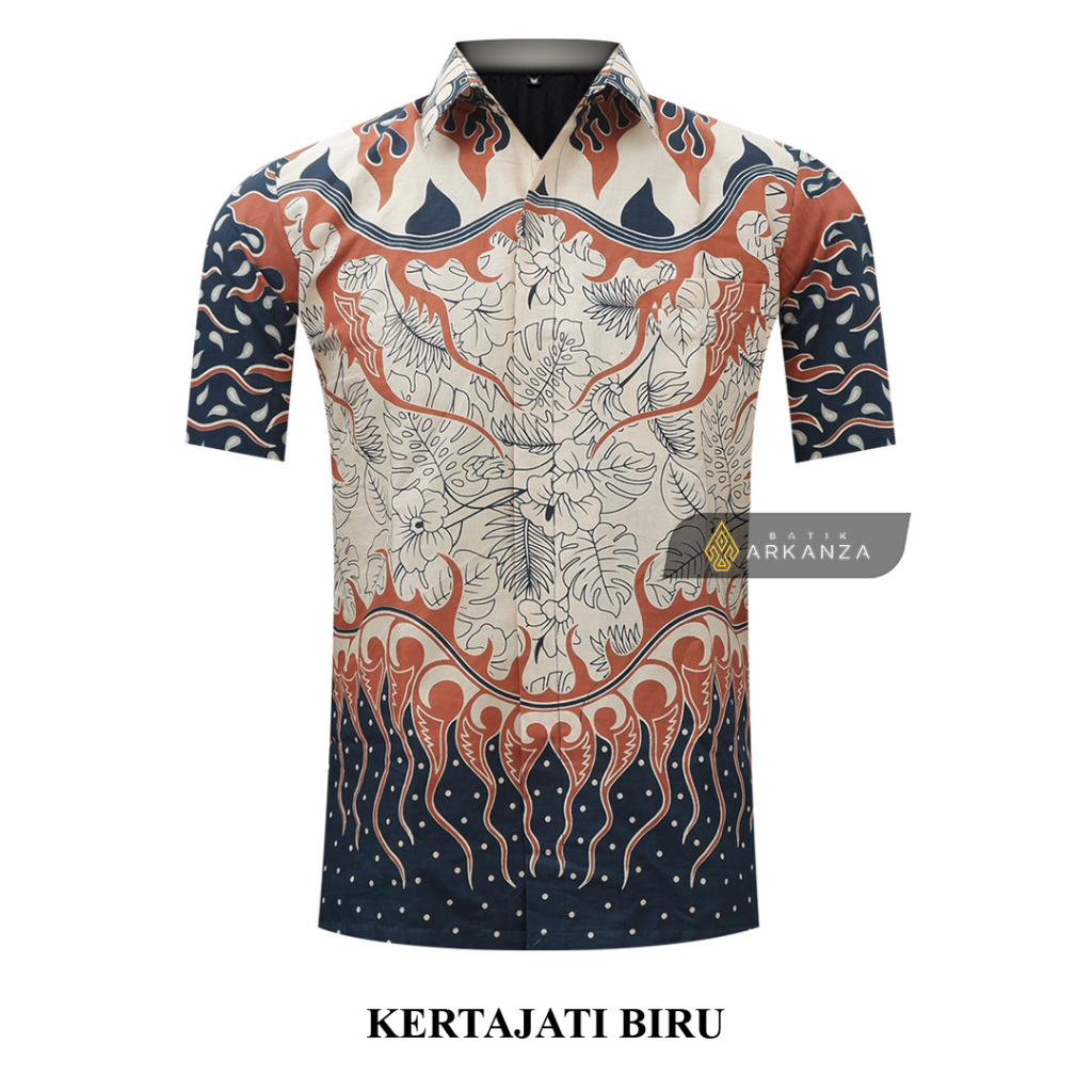 BATIK ARKANZA Motif KERTAJATI BIRU Hem Atasan Kemeja Baju Batik Pria Cowok Laki Laki Slimfit Full Lapis Furing Lengan Panjang Lengan Pendek Original Asli