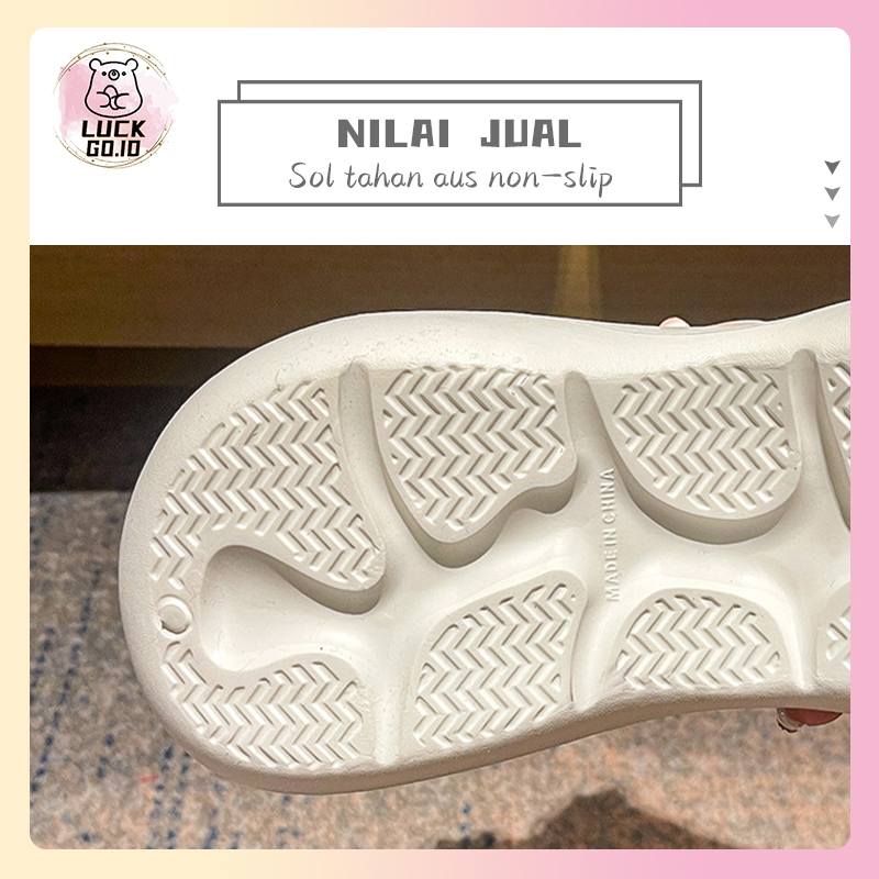 Sandal Fuji Wanita Wedges Import Terbaru Platfrom Tebal Jibbitz Sandal Selop Kekinian Sendal Cewek Perempuan Baim Lucu Rumah Santai Stiker 3D Karet Empuk Eva