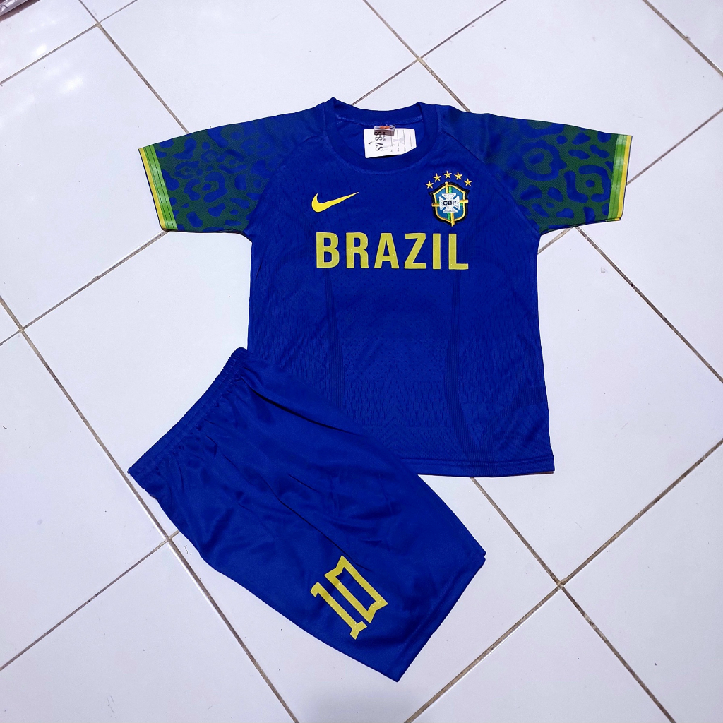 Jersey PSG Neymar/baju bola jersey anak brazil away/setelan bola anak brazil away 3-12 th