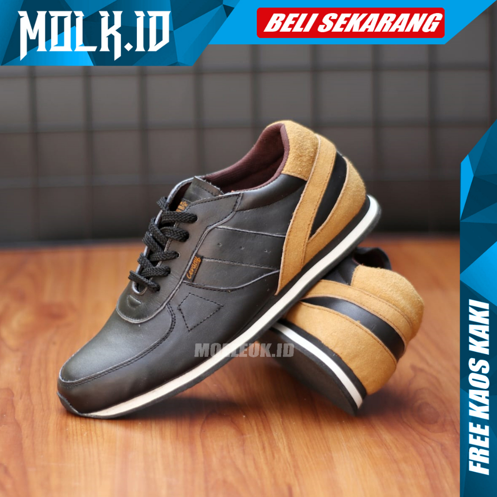 MOLK Sepatu Sneakers Kulit Joging Pria Sport Trendy Kekinian