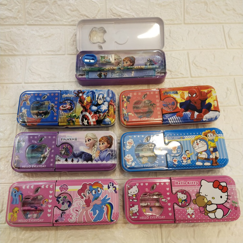 

TEMPAT PINSIL KALENG SET 828 DORAEMON/FROZEN/KITT/PONY/CAPTAIN/SPIDERMAN