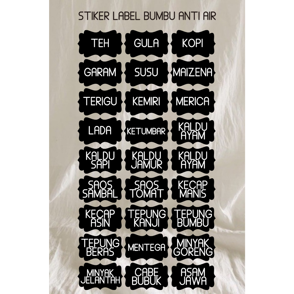 

CUSTOM 24 pcs Sticker label tempat bumbu dapur Stiker Label Dapur, Sticker Nama atau Stiker Label Barang