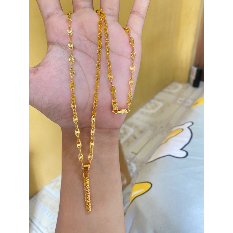 Kalung 3 Suku pecah kopi 60 cm lapis emas 24k