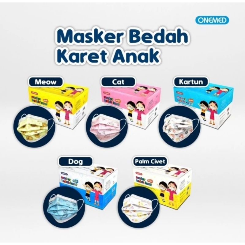 Masker anak Onemed karet medis 3ply isi 50