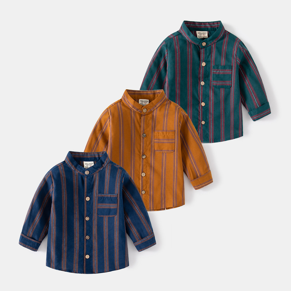 HNK Baju Kemeja Anak Print Salur | Kemeja Stripe Anak Laki laki | PINSTRIPE SHIRT