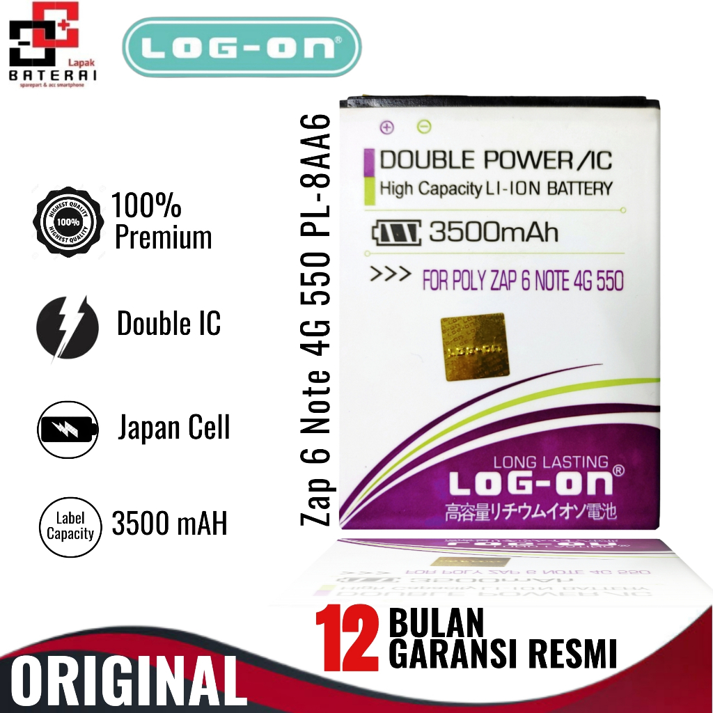 LOG - ON Baterai Polytron Zap 6 Note 4G 550 PL8AA6 Double IC Protection Battery Batre