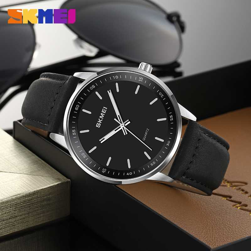 Jam Tangan Analog Pria Waterproof Quartz Desain Dial Elegan Material Kaca Keras Anti Air Berkualitas