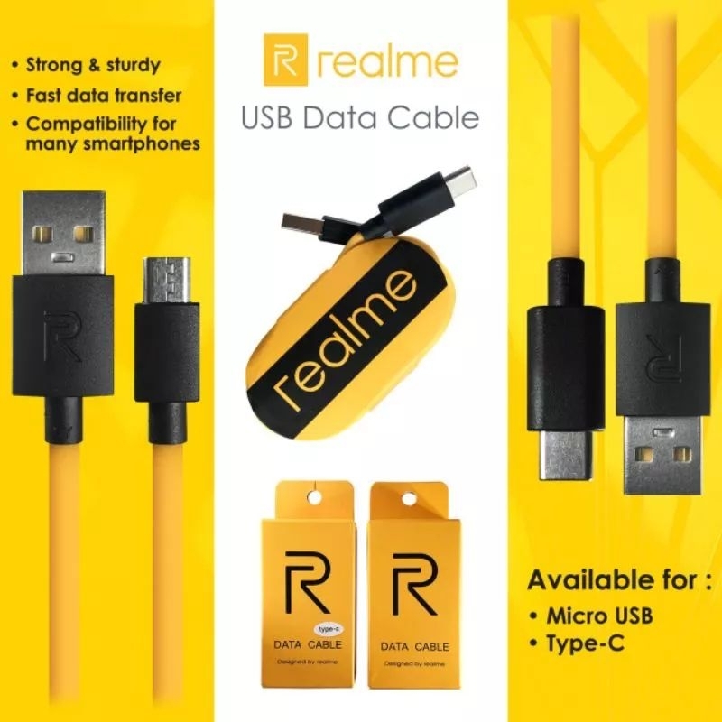 KABEL DATA REALME MICRO USB &amp; TYPE C USB FAST CHARGING 2.4A - KABEL DATA REALME