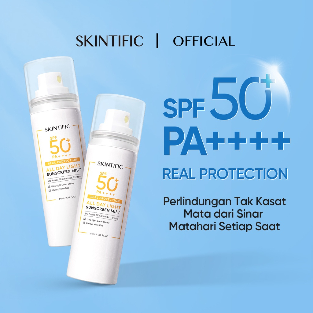 (RM) READY ~ SKINTIFIC All Day Light Sunscreen Spray PF50 PA++++ Sunscreen Mist Anti UV Wajah/Body Spray 50ml / SUNSCREEN WAJAH - BPOM