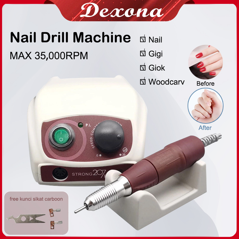 ⚡Free Gift⚡65W Mesin Ukiran 35000rpm Nail Drill Machine/Strong207B /Multi-Fungsional/Dental Micromotor/Pedicure Machine