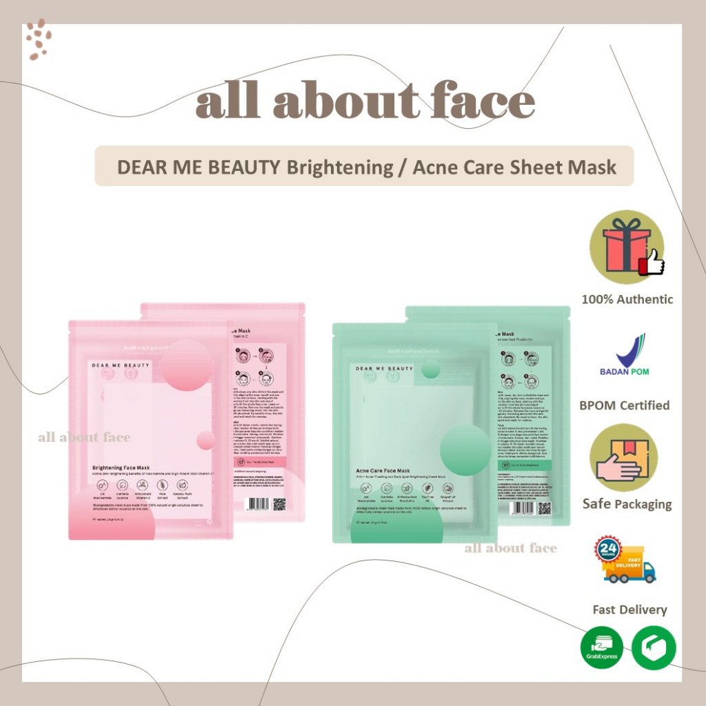 DEAR ME BEAUTY Acne Care Sheet Mask / Brightening Sheet Mask SATUAN ORIGINAL