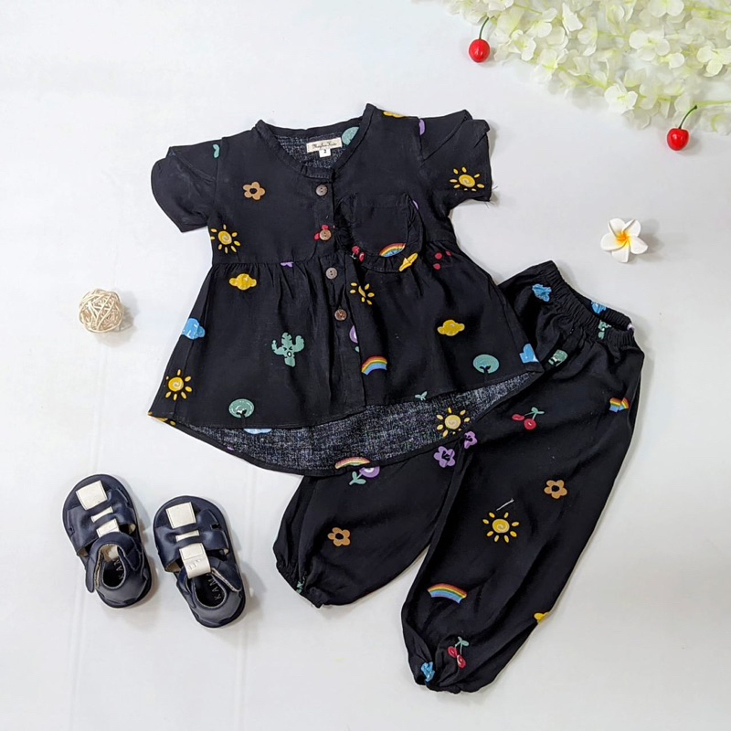 setelan  rayon bayi perempuan 6 12 18 36 bulan, One Set anak cewek 1-3 Tahun