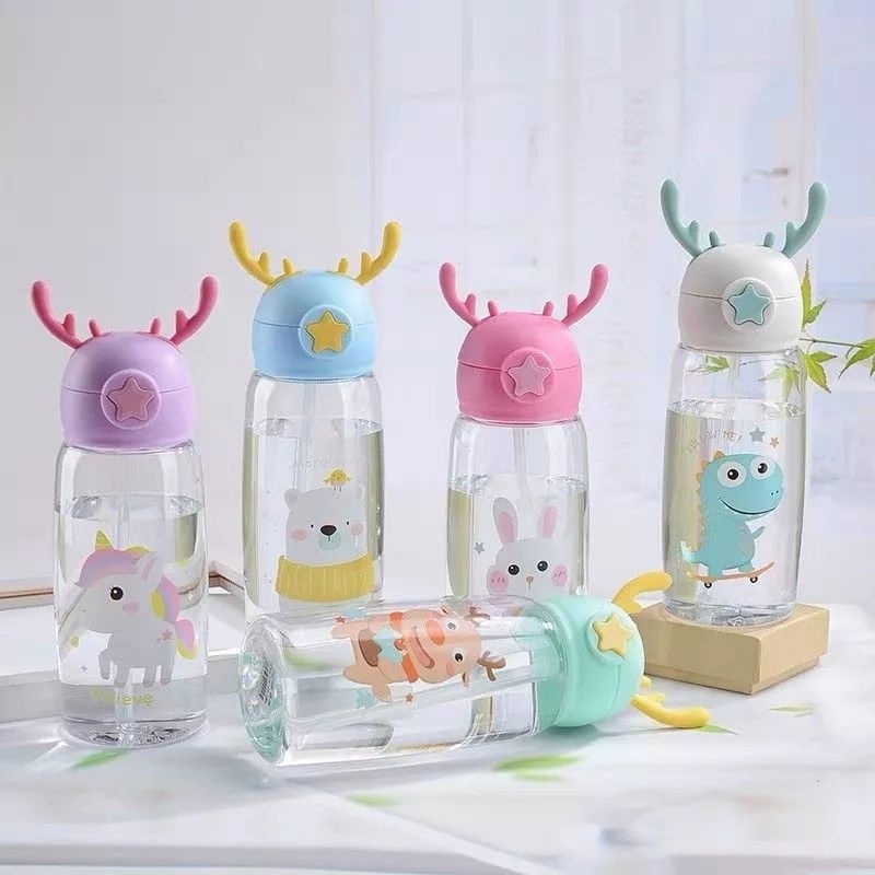 BOTOL MINUM ANAK KARAKTER 700ML 600 ML TALI SEDOTAN TEMPAT MINUM TANDUK RUSA NEW/BOTOL