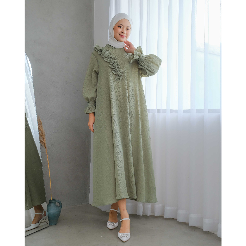 Mayoutfit Vezy Mididress | Dress Gamis Flowy Frill Kerut-2