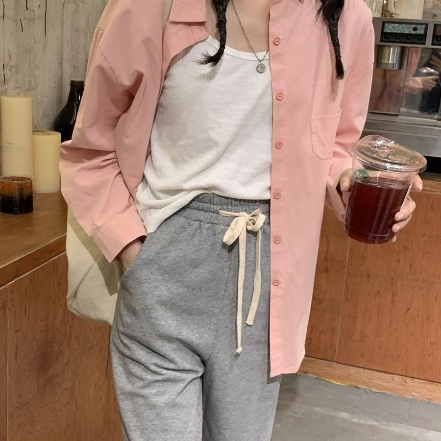 Blouse Korean Style Wanita Lengan Panjang Polos Baju Kemeja Wanita Kekinian