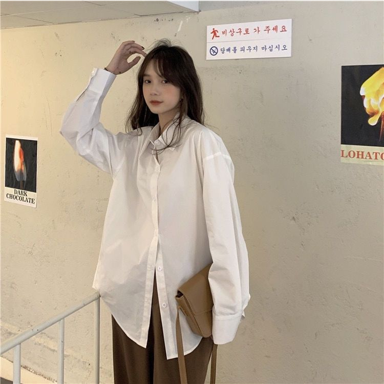 Blouse Korean Style Wanita Lengan Panjang Polos Baju Kemeja Wanita Kekinian