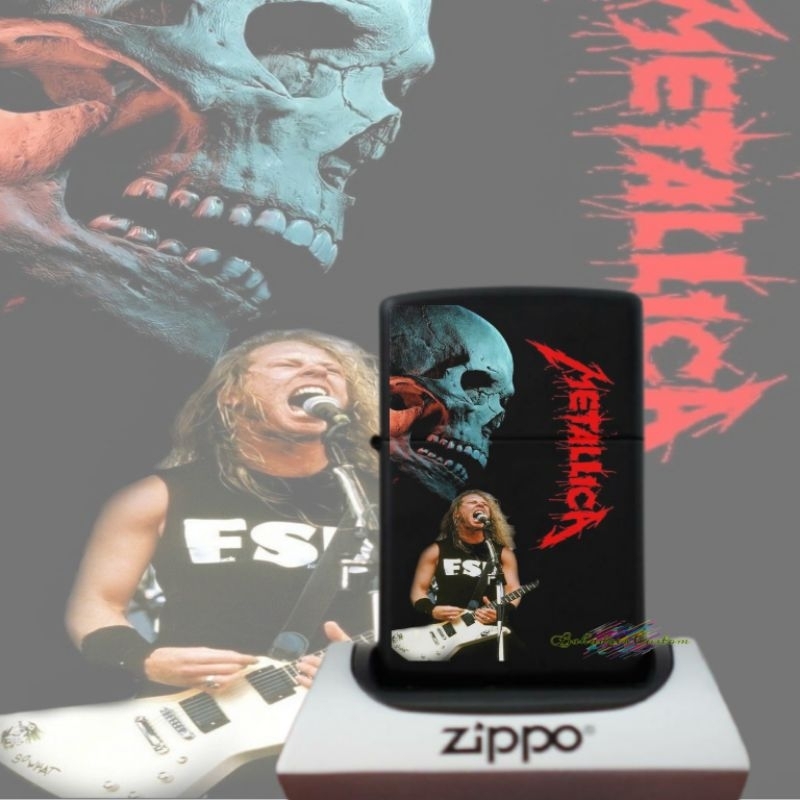 KOREK API ZIPPO BLACK MATTE CUSTOM UV PRINTING METALLICA BISA REQUEST CUSTOM SESUAI DENGAN KEINGINAN