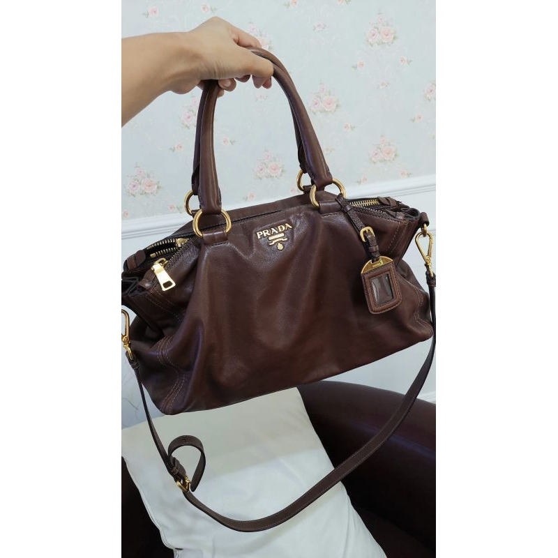 Prada authentic bruciato preloved selempang original tas kulit asli