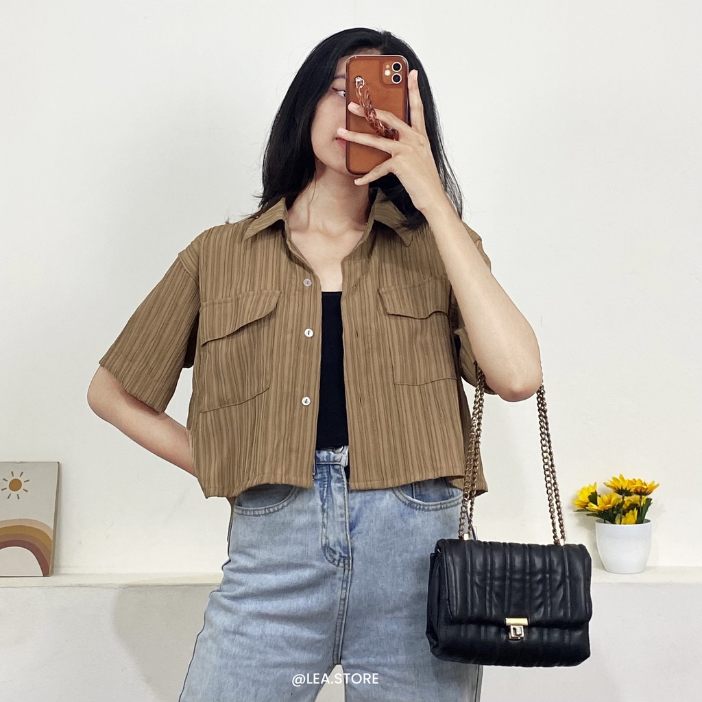 VIOLYN KEMEJA CROP / SHIRT PENDEK WANITA / LEA STORE