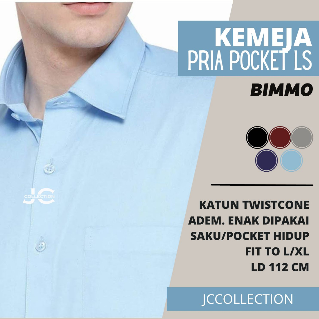 Kemeja Pria Lengan Panjang Bimmo / Kemeja Lengan Panjang V Neck Cowok JCCollections