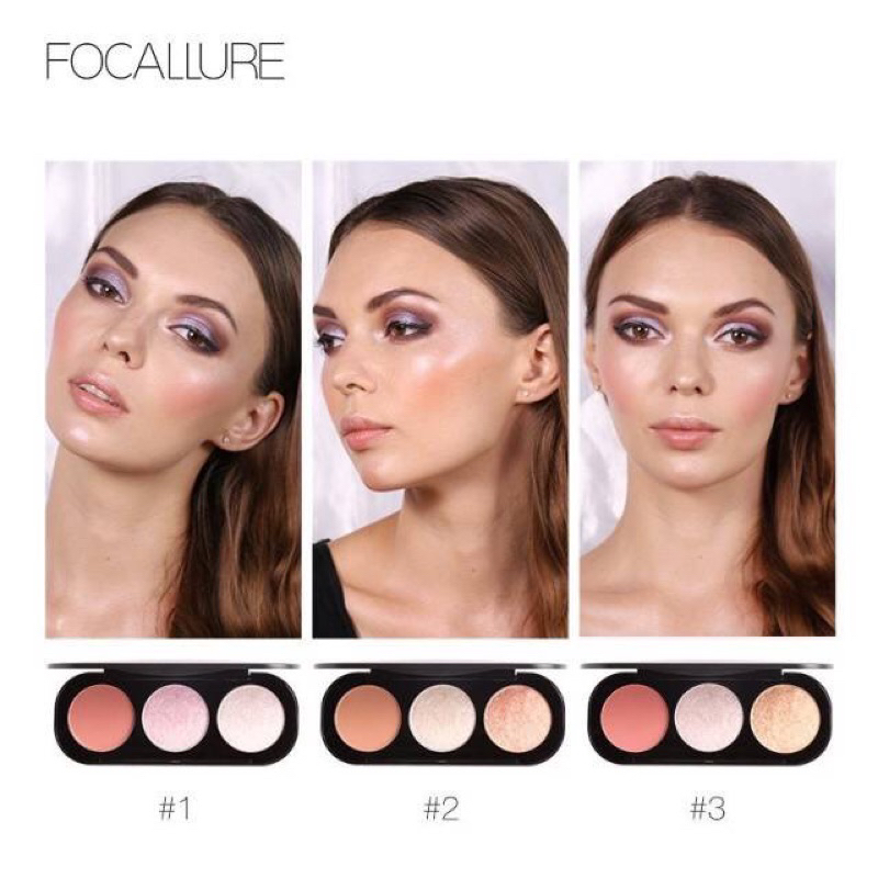 BISA COD - FOCALLURE Blush on Highlighter Eyeshadow 3in1 Palette