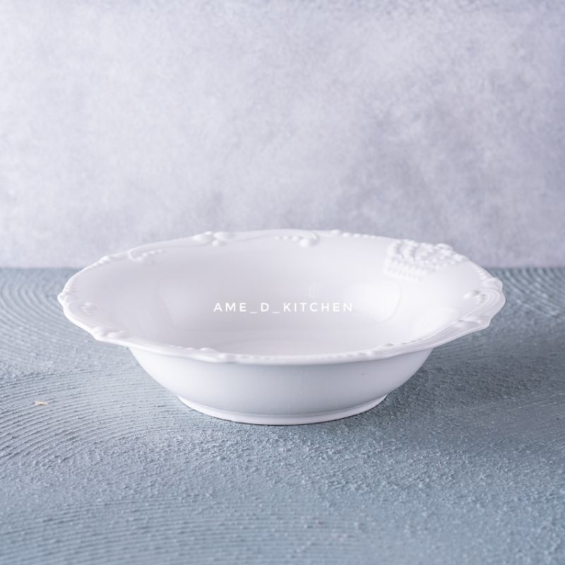 Mangkok bijian sayur besar 10.5" keramik putih timbul crown series