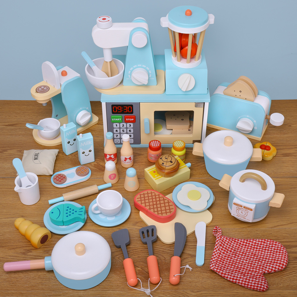 Mainan Anak Wooden Toys Bahan Kayu Juicer Mixer Coffee Bread Maker Masak Dapur