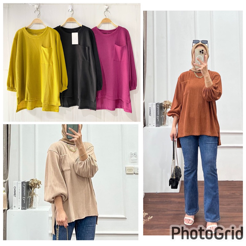 atasan pocket hamisa top oversize uniqlo merk clarke