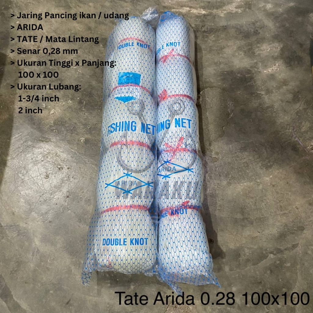 Pukat Ikan / Jaring ikan tate ARIDA 0.28 100x100 (Ukuran Tinggal Pilih) ASLI 100% ORI