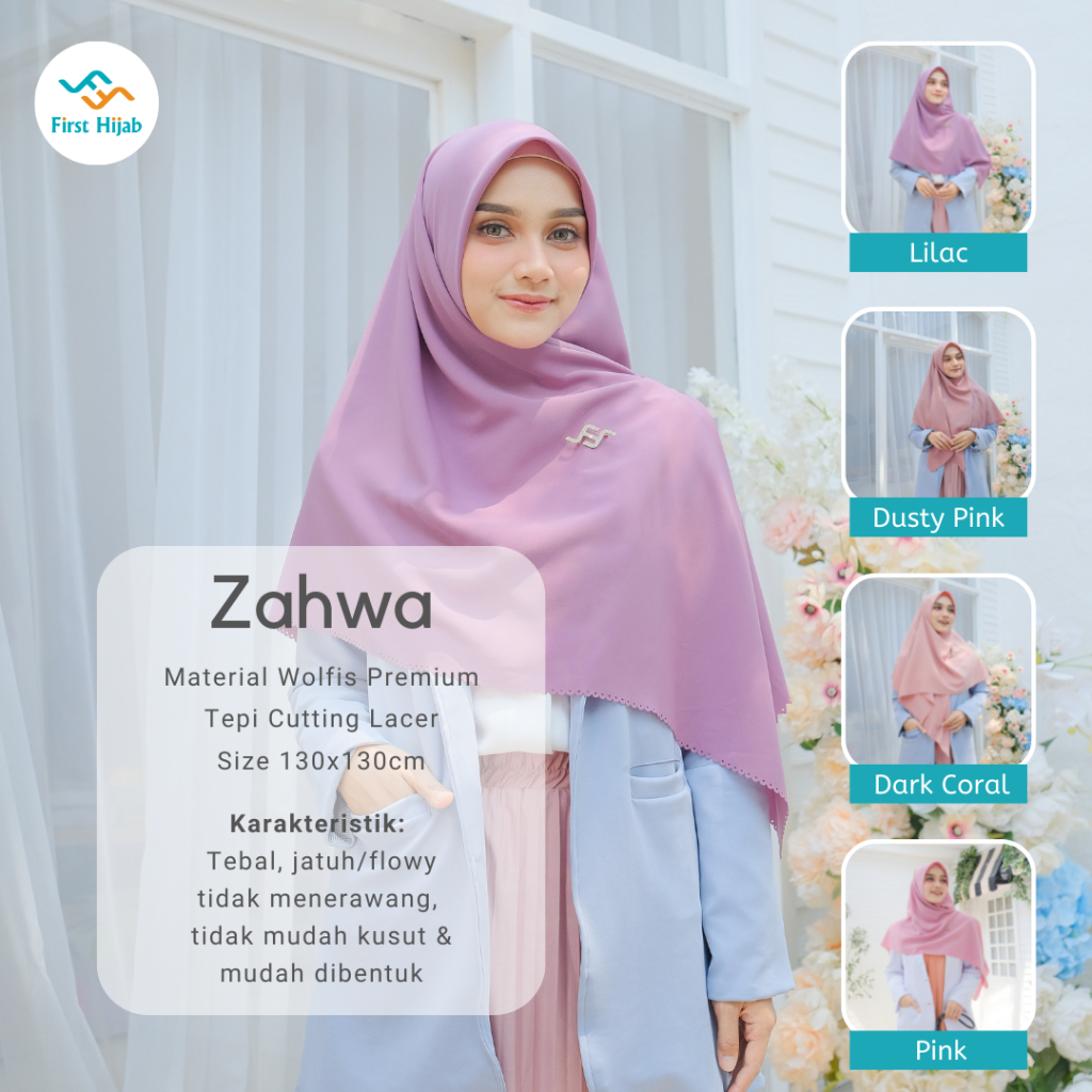 First Hijab - Hijab Segi Empat Syari Jilbab Polos Laser Cut Model Zahwa Warna Lilac