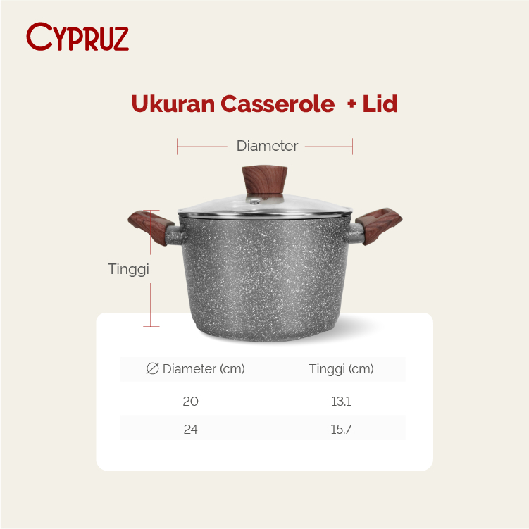 Cypruz Grey Marble High Casserole Pan / Panci Anti Lengket + Tutup